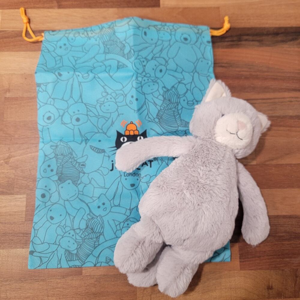 Jellycat ORIGINAL BASHFUL KITTY - Medium 12", Retired, Grey, New w/ Tags, In Bag